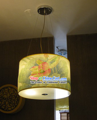 Chinese Original Lotus Painting Hanging Lantern