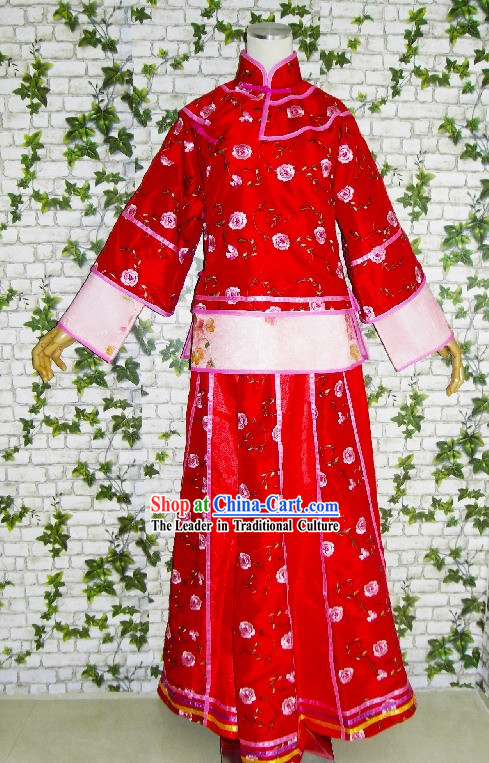 Chinese Lucky Red Long Wedding Dress Set for Women