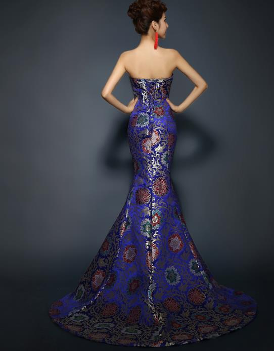 Chinese Peony and Butterfly Tie Evening Dress