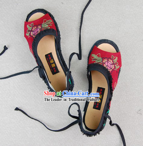 Traditional Red Embroidered Summer Shoes