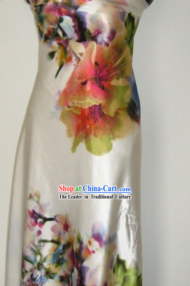 Chinese Pure Silk Large Flower Fabric