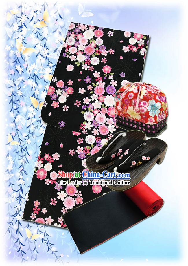 Traditional Japanese Yukata Kimono Dress Complete Set