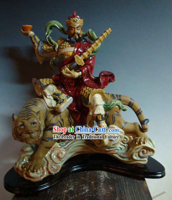 Cai Shen Ridding Tiger Shiwan Ceramics Figurine