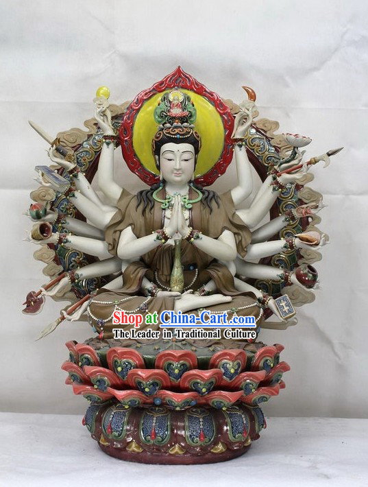 Thousands Hands Guan Yin Shiwan Ceramic Sculpture Figurine
