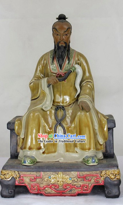 Sitting Chun Yang Lv Zu Chinese Shiwan Ceramic Figurine