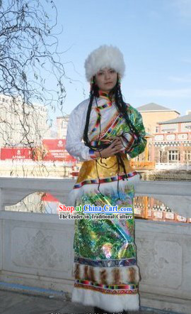 Chinese Tibetan Costume and Hat Complete Set