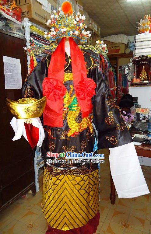 Traditional Chinese Cai Shen Costume and Helmet