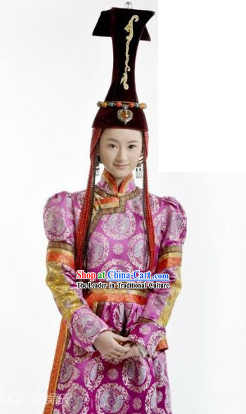 Qing Dynasty Mongolian Princess Robe and Hat for Women