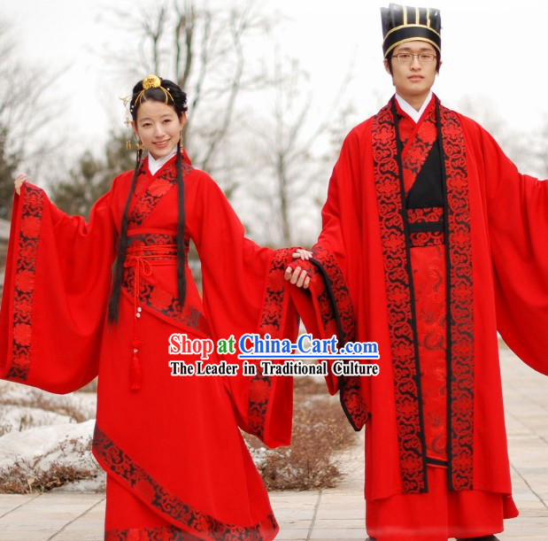 Traditional Chinese Red Wedding Dress 2 Sets for Men and Women