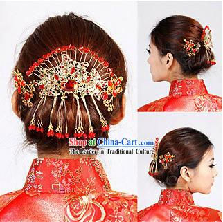 Traditional Chinese Red Wedding Hair Decoration for Bride