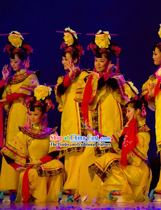 Chinese Palace Women Group Dance Costume and Hat Set