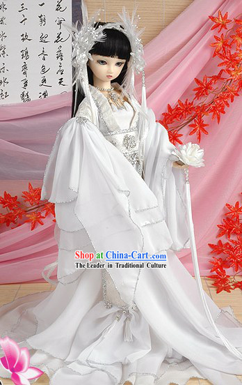 Supreme Chinese White Wedding Bride Veil, Hair Decoration and Wig Complete Set