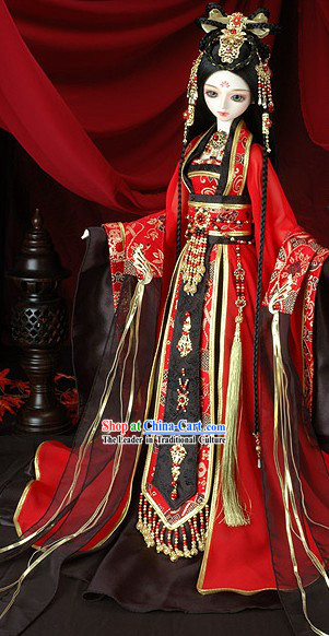 Traditional Ancient Chinese Wedding Dress, BJD Costumes Hair Accessories and Earrings Complete Set
