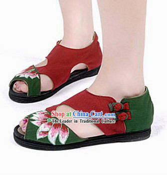Traditional Chinese Summer Embroidered Lotus Sandals