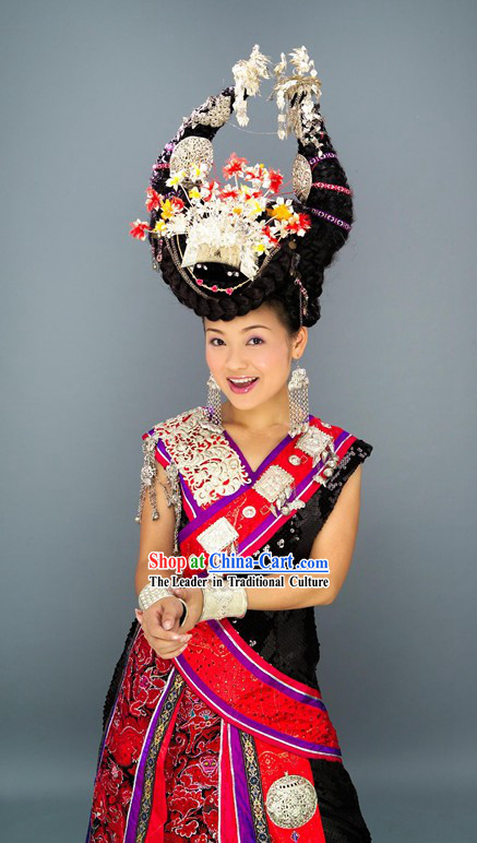 Chinese Miao Tribe Dance Costume and Hat Set