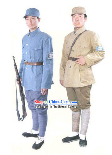 Ancient Chinese the Eighth Route Army Costumes and Hat 2 Uniforms