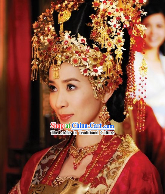Ancient Chinese Princess Wedding Headpiece, Earrings and Necklace Complete Set