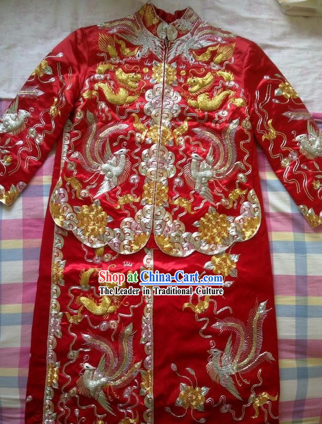 Traditional Chinese Wedding Dragon and Phoenix Bride Dress Suit
