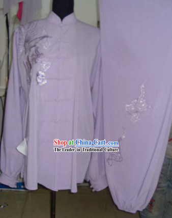 Chinese Embroidered Flower Silk Tai Chi Clothing Set