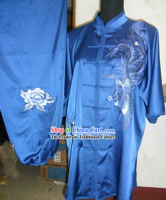 Chinese Short Sleeve Silk Phoenix Wushu Uniform