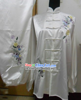 Chinese Long Sleeve Flower Silk Wushu Contest Suit
