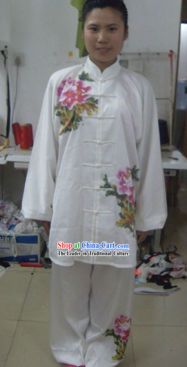 Chinese Embroidered Flower Silk Wushu Costumes Set