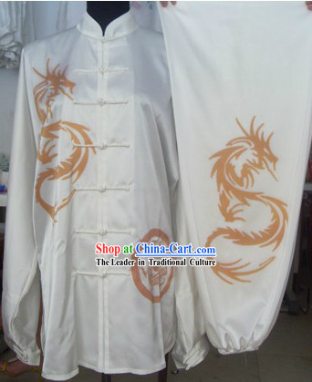 Chinese Hand Painted Dragon Silk Wushu Costumes Set for Men