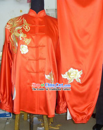 Chinese Red Silk Embroidered Dragon Kung Fu Suit