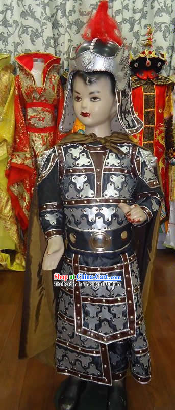 Ancient Chinese General Costume and Helmet Complete Set for Children