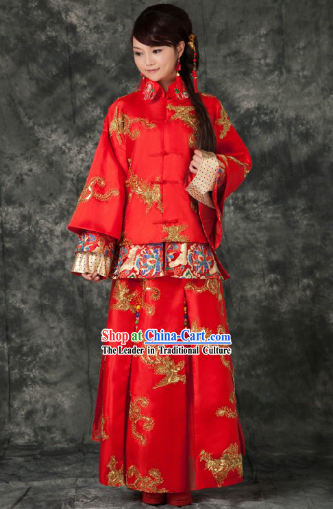 Traditional Chinese Royal Red Phoenix Wedding Suit for Brides