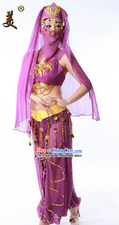 Purple Indian Dance Costume and Headpiece for Women