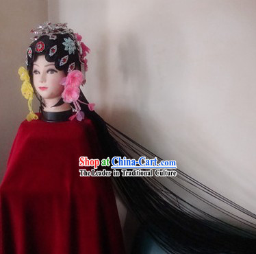 Traditional Chinese Huadan Long Pigtail Wig and Hair Accessories