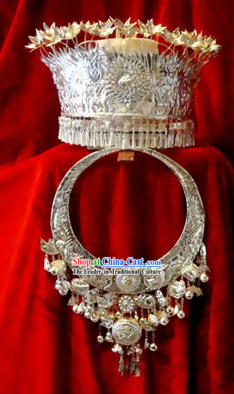 Miao Silver Hat and Necklace Set