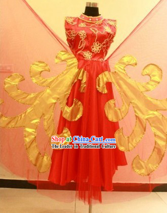 Traditional Chinese Red Classical Dance Costumes with Wings