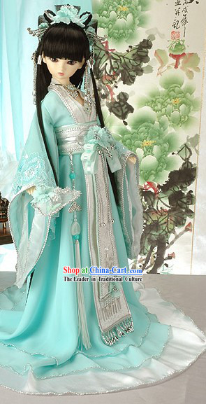 Ancient Chinese Light Blue Princess Clothing, Wig and Hair Accessories Complete Set