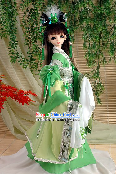 Ancient Chinese Imperial Princess Green Costumes, Hair Accessoreis and Wig Complete Set