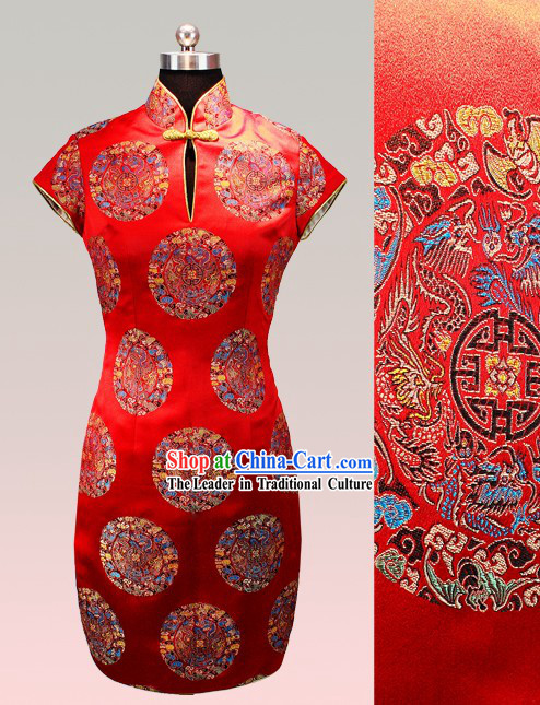Traditional Chinese Red Silk Tang Skirt for Women
