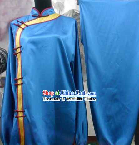 Blue Silk Mandarin Kung Fu Tournament Uniform for Women