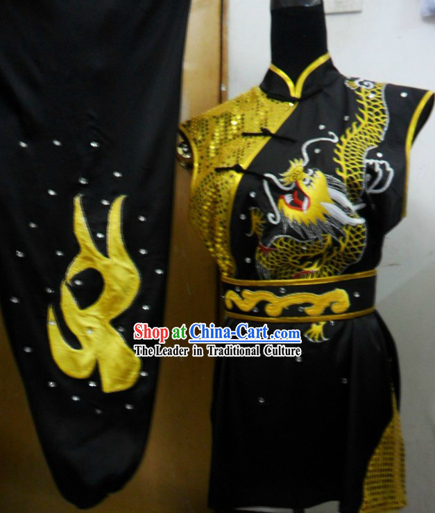 Black and Gold Dragon Competition Wushu Silk Uniform