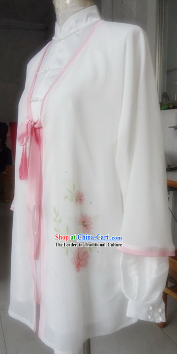 White Flower Silk Kung Fu Blouse and Cape