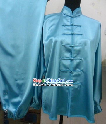 Pure Silk Sky-blue Kung Fu Dress for Men