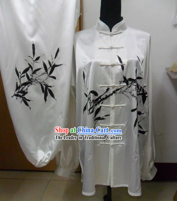 White Kung Fu Silk Competition Uniform for Men