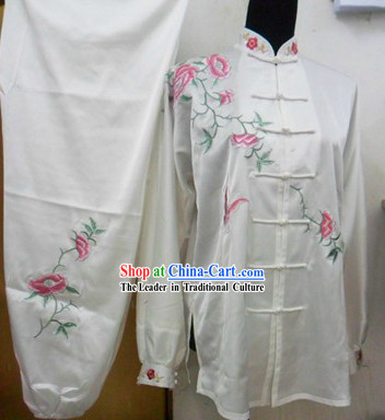 White Formal Butterfly and Flower Love Kung Fu Silk Uniform for Women