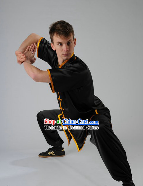 Black Kung Fu Martial Arts Silk Competition Uniform for Men or Women