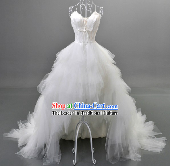 Romantic Pure White Feather Wedding Dress for Bride