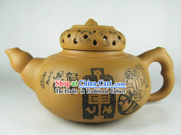 Traditional Chinese Zisha Hulu Gourd and Coins Teapot