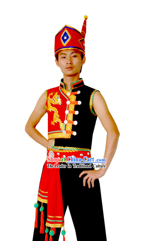 Chinese Yi Dragon Native Costume and Hat for Men