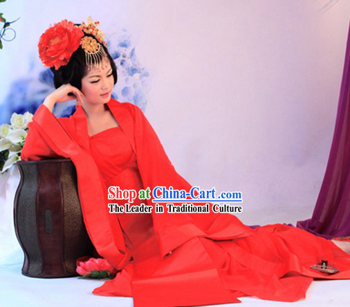 Traditional Chinese Tang Dynasty Plain Red Wedding Dress for Brides