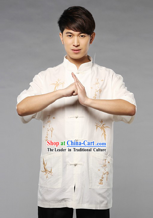 Traditional Chinese White Blouse with Chinese Characters