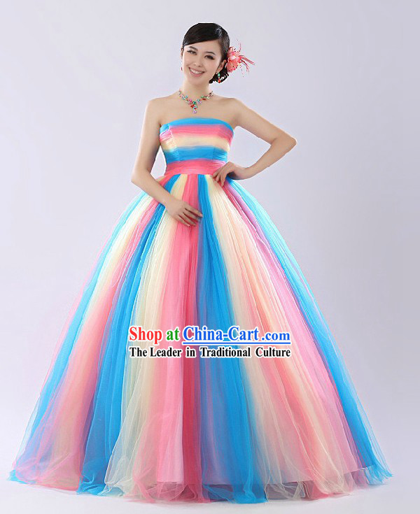 Chinese Rainbow Color Evening Dress